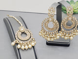 Most Trendy Kundan Tikka  Earrings set /Pearl Mang Tikka Earrings Set/Bridesmaids Tikka earrings set/kundan Tikka set/Indian Jewelry/Indian Wedding Jewelry