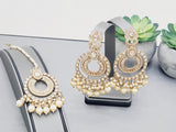 Most Trendy Kundan Tikka  Earrings set /Pearl Mang Tikka Earrings Set/Bridesmaids Tikka earrings set/kundan Tikka set/Indian Jewelry/Indian Wedding Jewelry