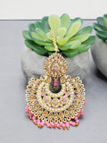 "Vintage Rose Radiance: Classic Polki Pink Tikka Earrings Set"
