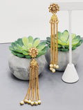 "Dazzling Droplets: Beaded Long Earrings Set Ensemble"