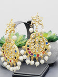 "Kaleidoscope Elegance: Exquisite Kundan Multi-Color Earrings Set"