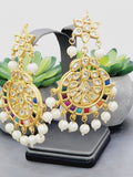 "Kaleidoscope Elegance: Exquisite Kundan Multi-Color Earrings Set"