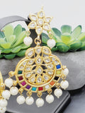 "Kaleidoscope Elegance: Exquisite Kundan Multi-Color Earrings Set"