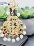 "Kaleidoscope Elegance: Exquisite Kundan Multi-Color Earrings Set"