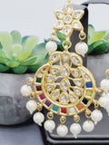 "Kaleidoscope Elegance: Exquisite Kundan Multi-Color Earrings Set"