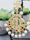 "Kaleidoscope Elegance: Exquisite Kundan Multi-Color Earrings Set"