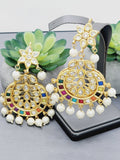 "Kaleidoscope Elegance: Exquisite Kundan Multi-Color Earrings Set"