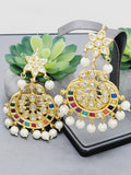 "Kaleidoscope Elegance: Exquisite Kundan Multi-Color Earrings Set"