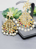 "Kaleidoscope Elegance: Exquisite Kundan Multi-Color Earrings Set"