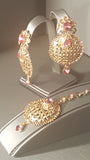 Tikka Earrings Set  Pink And Badge Color Jarkan (Stone)