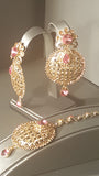 Tikka Earrings Set  Pink And Badge Color Jarkan (Stone)