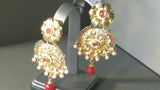 Beautiful Beaded Red And Green Metal Stone Jarkan Earrings Set