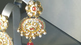 Beautiful Beaded Red And Green Metal Stone Jarkan Earrings Set