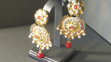 Beautiful Beaded Red And Green Metal Stone Jarkan Earrings Set