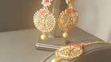 Beautiful Red Polki Jarkan stone And Kundan Earrings Set