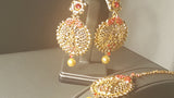 Beautiful Red Polki Jarkan stone And Kundan Earrings Set