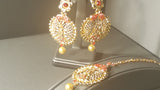 Beautiful Red Polki Jarkan stone And Kundan Earrings Set