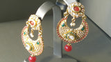 Durable  Chandbali Beaded Green And Red Metal Stone Jarkan Earrings Set