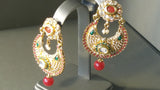Durable  Chandbali Beaded Green And Red Metal Stone Jarkan Earrings Set