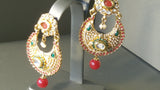 Durable  Chandbali Beaded Green And Red Metal Stone Jarkan Earrings Set