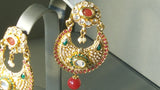 Durable  Chandbali Beaded Green And Red Metal Stone Jarkan Earrings Set