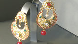 Durable  Chandbali Beaded Green And Red Metal Stone Jarkan Earrings Set