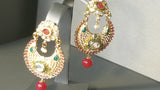 Durable  Chandbali Beaded Green And Red Metal Stone Jarkan Earrings Set