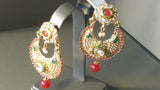Durable  Chandbali Beaded Green And Red Metal Stone Jarkan Earrings Set