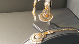 Very Elegant Orange Die Cast Metal With Pearls & Jarkan Tikka Earrings Set.