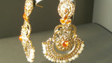 Very Elegant Orange Die Cast Metal With Pearls & Jarkan Tikka Earrings Set.