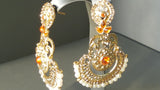 Very Elegant Orange Die Cast Metal With Pearls & Jarkan Tikka Earrings Set.