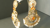 Very Elegant Orange Die Cast Metal With Pearls & Jarkan Tikka Earrings Set.
