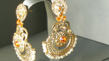 Very Elegant Orange Die Cast Metal With Pearls & Jarkan Tikka Earrings Set.