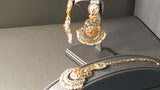 Very Elegant Orange Die Cast Metal With Pearls & Jarkan Tikka Earrings Set.