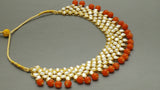 Beautiful Indian Bollywood Jewellery Orange Kundan Pearl Choker Necklace Set.