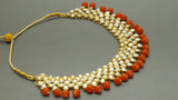 Beautiful Indian Bollywood Jewellery Orange Kundan Pearl Choker Necklace Set.