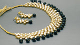 Latest Indian Bollywood Jewellery Black Kundan Pearl Choker Necklace Set.