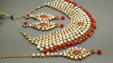 Breathtaking Indian Bollywood Designer Kundan Pearl  Bridal Red Choker Necklace Set.