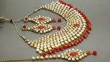 Breathtaking Indian Bollywood Designer Kundan Pearl  Bridal Red Choker Necklace Set.