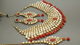Breathtaking Indian Bollywood Designer Kundan Pearl  Bridal Red Choker Necklace Set.