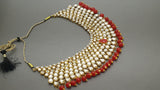 Breathtaking Indian Bollywood Designer Kundan Pearl  Bridal Red Choker Necklace Set.