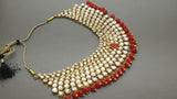 Breathtaking Indian Bollywood Designer Kundan Pearl  Bridal Red Choker Necklace Set.