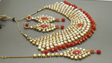 Breathtaking Indian Bollywood Designer Kundan Pearl  Bridal Red Choker Necklace Set.