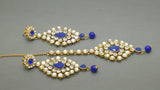 Durable Indian Bollywood Designer Kundan Pearl Bridal Blue Choker Necklace Set.