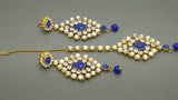 Durable Indian Bollywood Designer Kundan Pearl Bridal Blue Choker Necklace Set.