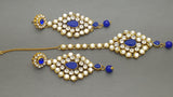 Durable Indian Bollywood Designer Kundan Pearl Bridal Blue Choker Necklace Set.