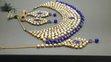 Durable Indian Bollywood Designer Kundan Pearl Bridal Blue Choker Necklace Set.