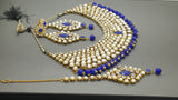 Durable Indian Bollywood Designer Kundan Pearl Bridal Blue Choker Necklace Set.