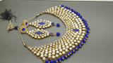 Durable Indian Bollywood Designer Kundan Pearl Bridal Blue Choker Necklace Set.