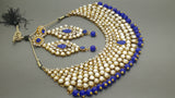 Durable Indian Bollywood Designer Kundan Pearl Bridal Blue Choker Necklace Set.